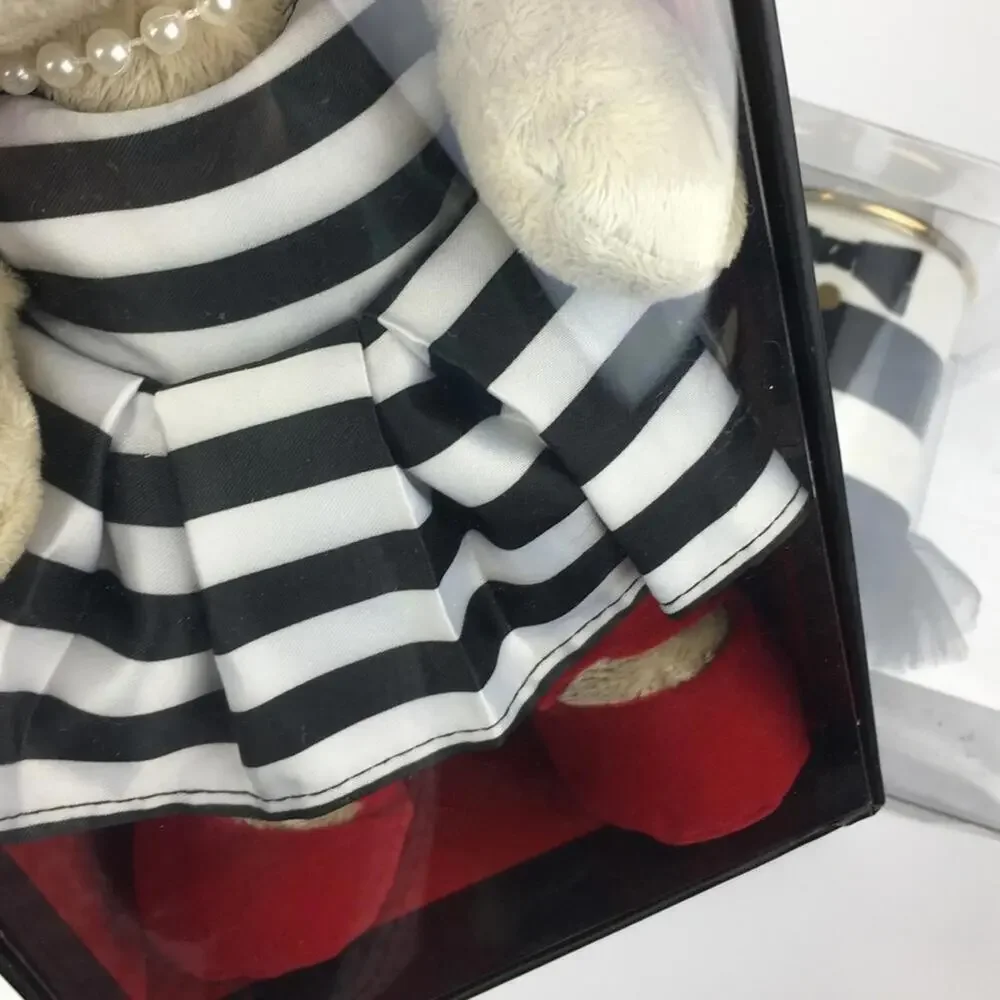 🆕 NEW Alice + Olivia x Starbucks Black White Stripe Ceramic Tumbler Teddy Bear